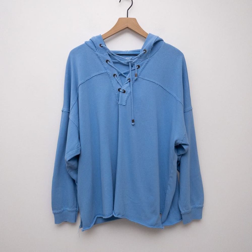Aerie Sunday Soft Lace Up Sweatshirt Blue Size Medium - Picture 2 of 8
